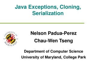 Java Exceptions, Cloning, Serialization