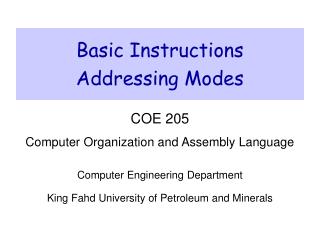 Basic Instructions Addressing Modes