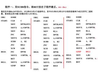 程序一：用 SUBB 指令；将 RET 放在子程序最后。 P85－ 例4.2