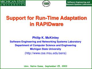 Support for Run-Time Adaptation in RAPIDware