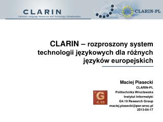 CLARIN – rozproszony system technologii językowych dla różnych języków europejskich