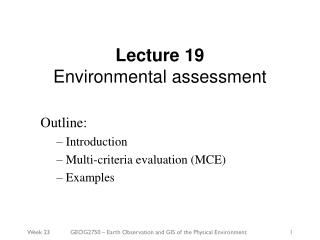 Lecture 19 Environmental assessment