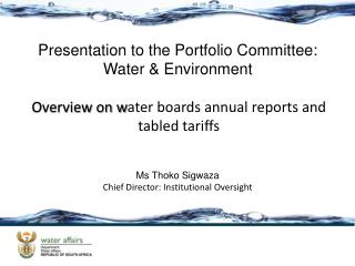 Overview on w ater boards annual reports and tabled tariffs