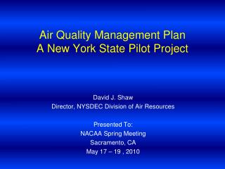 Air Quality Management Plan A New York State Pilot Project