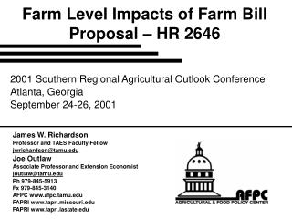 Farm Level Impacts of Farm Bill Proposal – HR 2646