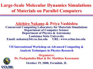 Large-Scale Molecular Dynamics Simulations of Materials on Parallel Computers