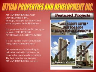 MYVAN PROPERTIES AND DEVELOPMENT INC.