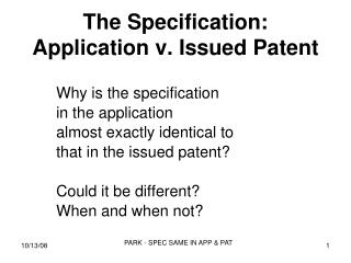 The Specification: Application v. Issued Patent