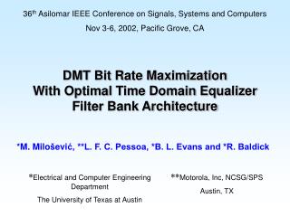 DMT Bit Rate Maximization With Optimal Time Domain Equalizer Filter Bank Architecture