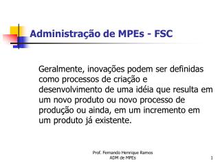 Administração de MPEs - FSC