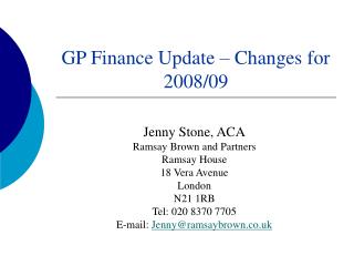 GP Finance Update – Changes for 2008/09