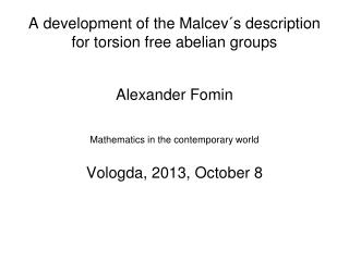 A development of the Malcev´s description for torsion free abelian groups