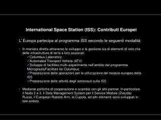 International Space Station (ISS): Contributi Europei