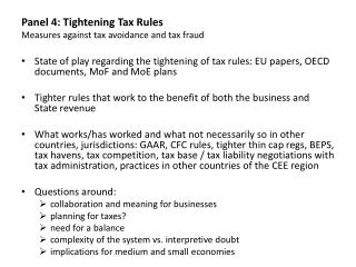 Panel 4: Tightening Tax Rules Measures against tax avoidance and tax fraud