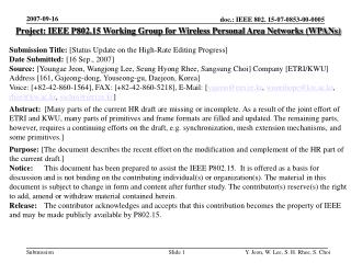 Project: IEEE P802.15 Working Group for Wireless Personal Area Networks (WPANs)