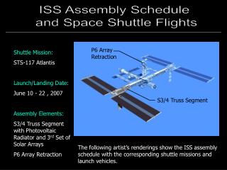 Shuttle Mission: STS-117 Atlantis Launch/Landing Date: June 10 - 22 , 2007 Assembly Elements: