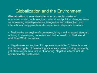 Globalization and the Environment