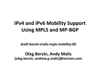 IPv4 and IPv6 Mobility Support Using MPLS and MP-BGP