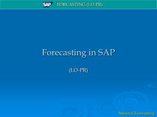 Forecasting in SAP