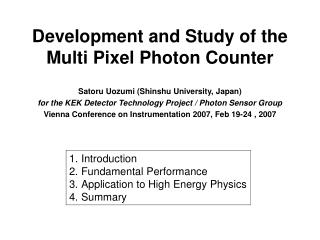 Development and Study of the Multi Pixel Photon Counter