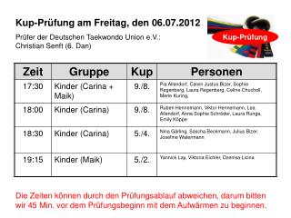 Kup-Prüfung am Freitag, den 06.07.2012