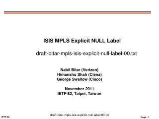 ISIS MPLS Explicit NULL Label draft-bitar-mpls-isis-explicit-null-label-00.txt