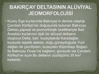 BAKIRÇAY DELTASININ ALÜVİYAL JEOMORFOLOJİSİ