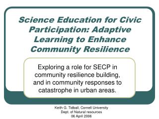 Science Education for Civic Participation: Adaptive Learning to Enhance Community Resilience