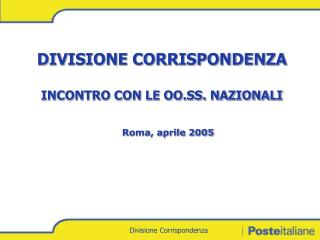 DIVISIONE CORRISPONDENZA INCONTRO CON LE OO.SS. NAZIONALI