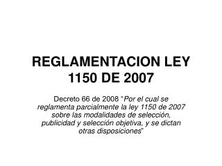 REGLAMENTACION LEY 1150 DE 2007