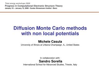 Diffusion Monte Carlo methods with non local potentials Michele Casula