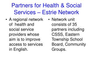 Partners for Health &amp; Social Services – Estrie Network