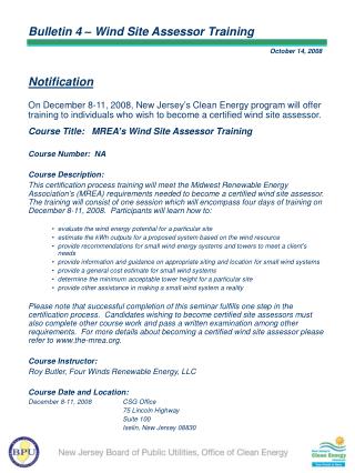 Bulletin 4 – Wind Site Assessor Training