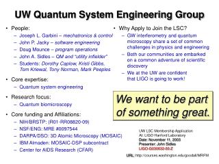 UW LSC Membership Application At: LIGO Hanford Laboratory Date: November 11, 2003