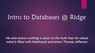 Intro to Databases @ Ridge