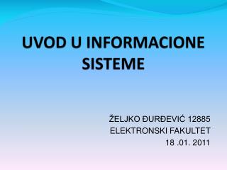 UVOD U INFORMACIONE SISTEME