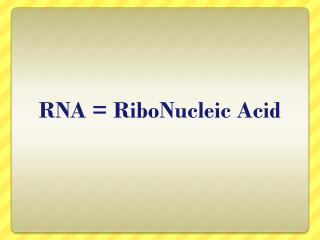 RNA = RiboNucleic Acid