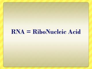 RNA = RiboNucleic Acid