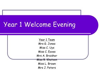 Year 1 Welcome Evening