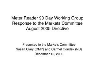 Meter Reader 90 Day Working Group Response to the Markets Committee August 2005 Directive