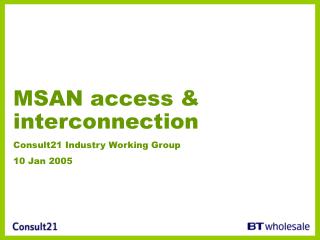 MSAN access &amp; interconnection Consult21 Industry Working Group 10 Jan 2005