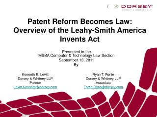 Patent Reform Becomes Law: Overview of the Leahy-Smith America Invents Act