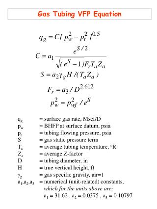 q g 	= surface gas rate, Mscf/D p w 	= BHFP at surface datum, psia