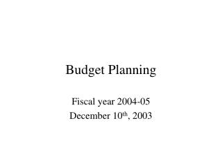 Budget Planning