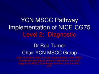 YCN MSCC Pathway Implementation of NICE CG75 Level 2: Diagnostic