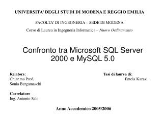 Confronto tra Microsoft SQL Server 2000 e MySQL 5.0