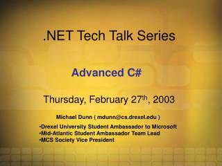 .NET Tech Talk Series