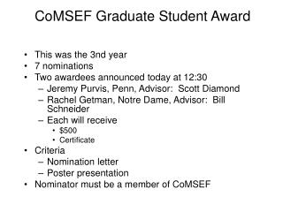 CoMSEF Graduate Student Award