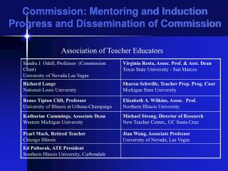 Commission: Mentoring and Induction Progress and Dissemination of Commission