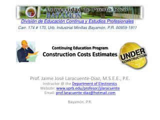 Continuing Education Program Construction Costs Estimates